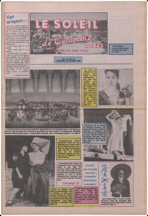 Le Soleil de Colombie, October 28, 1988, page 1