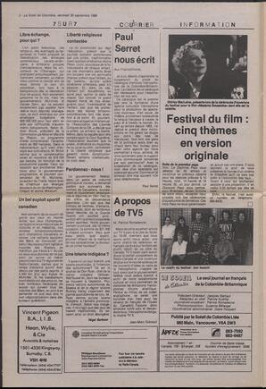 Le Soleil de Colombie, September 30, 1988, page 2