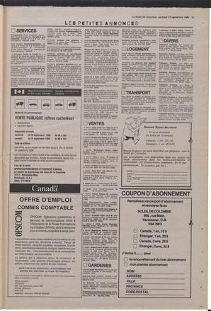 Le Soleil de Colombie, September 23, 1988, page 15