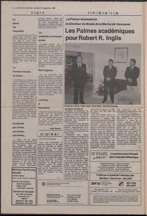 Le Soleil de Colombie, September 23, 1988, page 2