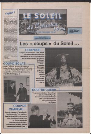Le Soleil de Colombie, September 23, 1988, page 1