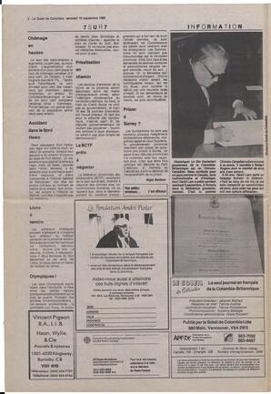 Le Soleil de Colombie, September 16, 1988, page 2