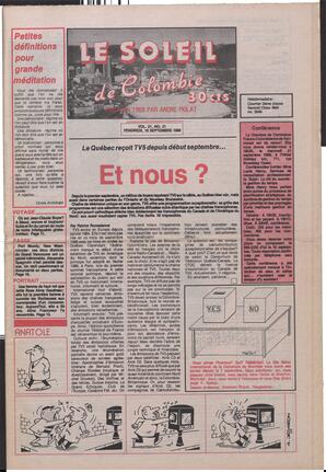 Le Soleil de Colombie, September 16, 1988, page 1