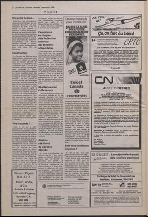 Le Soleil de Colombie, September 2, 1988, page 2