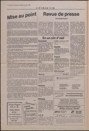 Le Soleil de Colombie, July 22, 1988, page 2