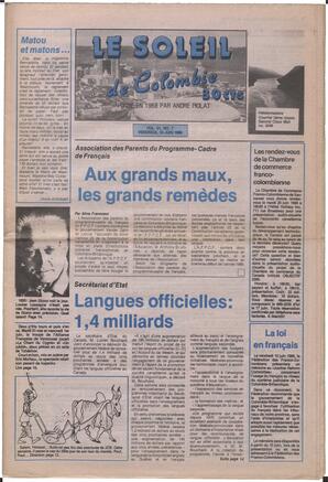 Le Soleil de Colombie, June 10, 1988, page 1
