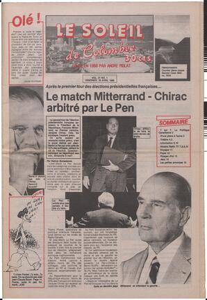 Le Soleil de Colombie, April 29, 1988, page 1