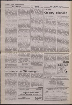 Le Soleil de Colombie, February 12, 1988, page 2