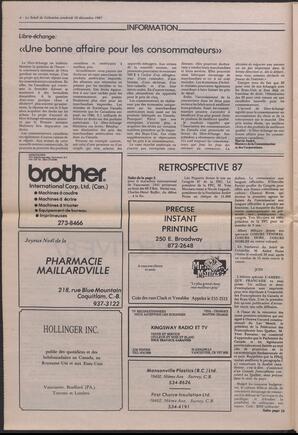 Le Soleil de Colombie, December 18, 1987, page 6