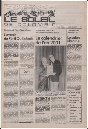 Le Soleil de Colombie, November 20, 1987, page 1