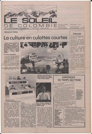 Le Soleil de Colombie, November 13, 1987, page 1