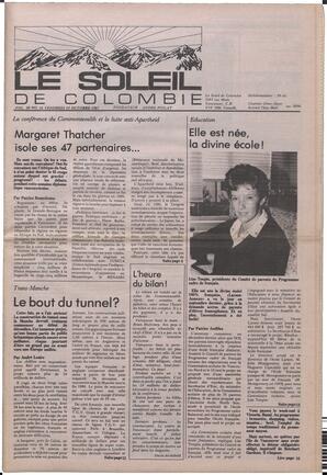 Le Soleil de Colombie, October 23, 1987, page 1