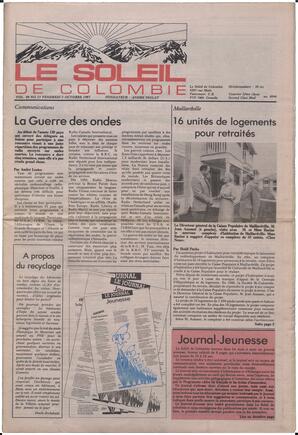 Le Soleil de Colombie, October 2, 1987, page 1