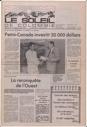 Le Soleil de Colombie, August 14, 1987, page 1