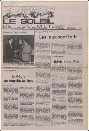 Le Soleil de Colombie, August 7, 1987, page 1