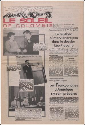 Le Soleil de Colombie, July 17, 1987, page 1