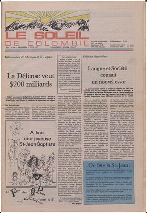 Le Soleil de Colombie, June 19, 1987, page 1