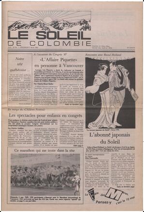 Le Soleil de Colombie, May 8, 1987, page 1