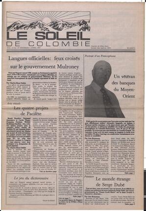 Le Soleil de Colombie, April 3, 1987, page 1