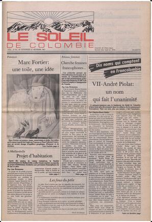 Le Soleil de Colombie, February 27, 1987, page 1
