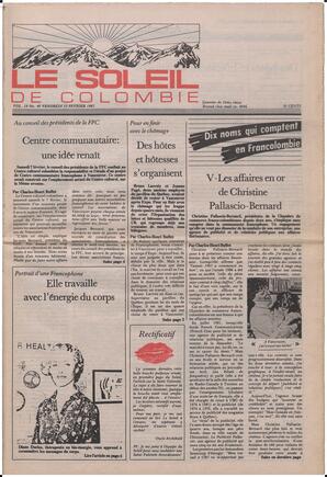 Le Soleil de Colombie, February 13, 1987, page 1