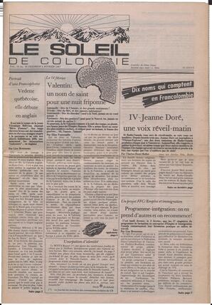Le Soleil de Colombie, February 6, 1987, page 1