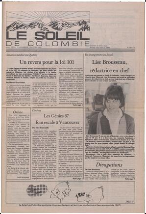 Le Soleil de Colombie, January 9, 1987, page 1