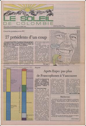 Le Soleil de Colombie, October 24, 1986, page 1