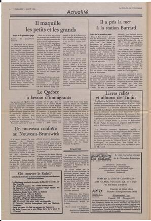 Le Soleil de Colombie, August 15, 1986, page 2