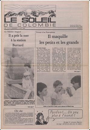 Le Soleil de Colombie, August 15, 1986, page 1