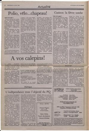 Le Soleil de Colombie, June 13, 1986, page 2
