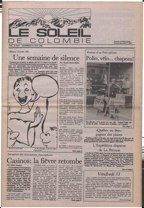 Le Soleil de Colombie, June 13, 1986, page 1