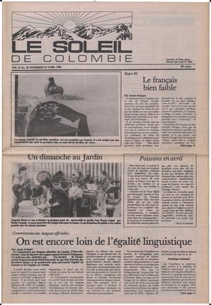 Le Soleil de Colombie, April 18, 1986, page 1