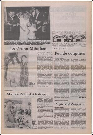 Le Soleil de Colombie, April 11, 1986, page 1