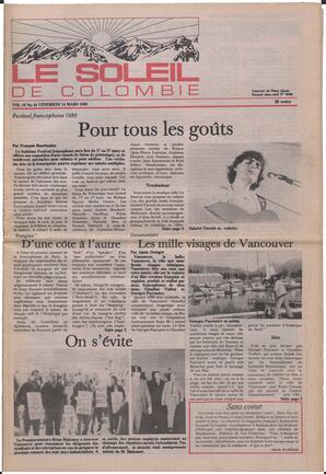 Le Soleil de Colombie, March 14, 1986, page 1