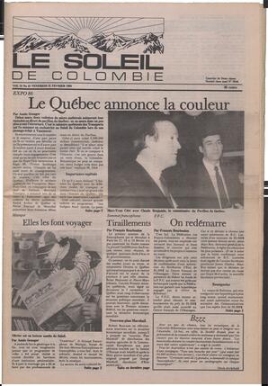 Le Soleil de Colombie, February 21, 1986, page 1