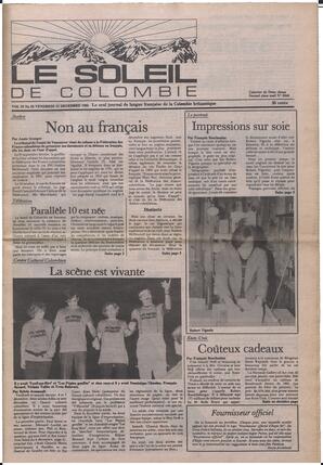 Le Soleil de Colombie, December 13, 1985, page 1