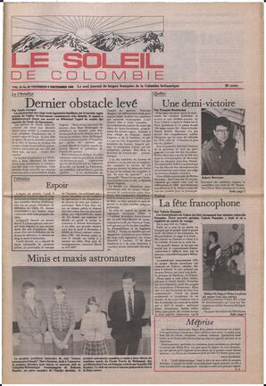 Le Soleil de Colombie, December 6, 1985, page 1