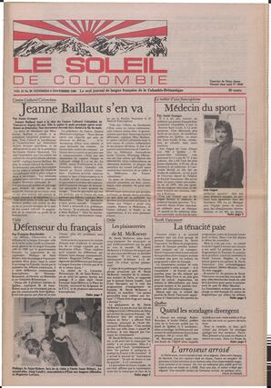 Le Soleil de Colombie, November 8, 1985, page 1