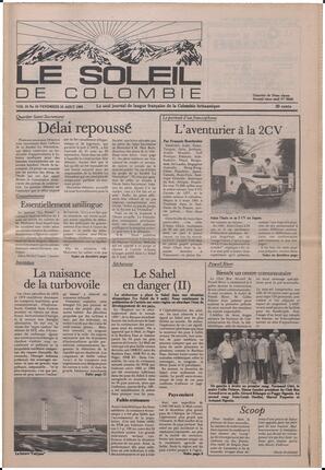 Le Soleil de Colombie, August 16, 1985, page 1