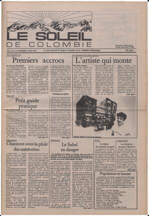 Le Soleil de Colombie, August 9, 1985, page 1