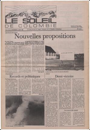 Le Soleil de Colombie, August 2, 1985, page 1