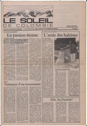 Le Soleil de Colombie, April 12, 1985, page 1
