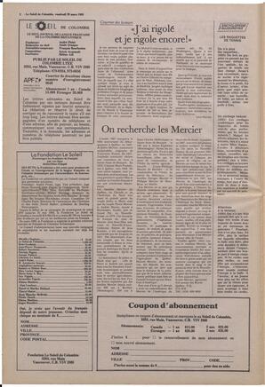 Le Soleil de Colombie, March 29, 1985, page 2