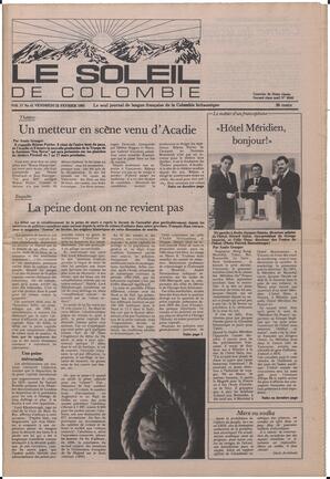 Le Soleil de Colombie, February 22, 1985, page 1
