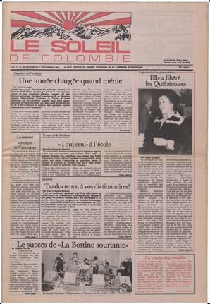 Le Soleil de Colombie, November 2, 1984, page 1