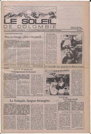 Le Soleil de Colombie, October 19, 1984, page 1