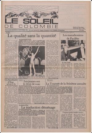Le Soleil de Colombie, September 28, 1984, page 1