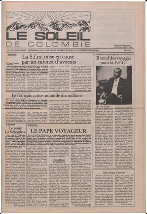 Le Soleil de Colombie, September 7, 1984, page 1