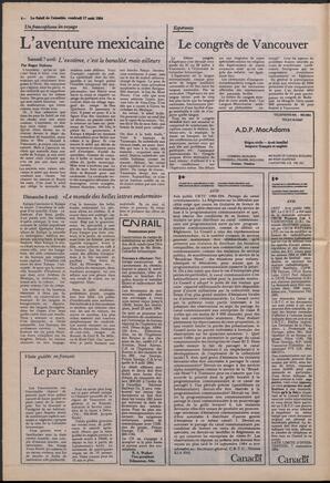 Le Soleil de Colombie, August 17, 1984, page 4